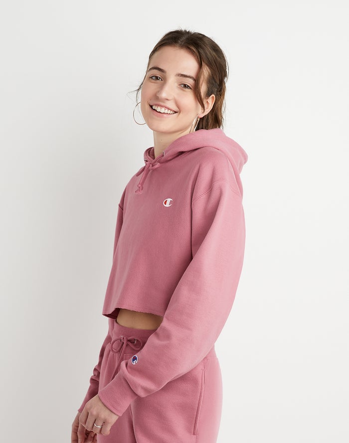 Champion Reverse Weave Cropped Cut-Off C Logo Hoodie Dames - Roze - Belgie 6970ZQBCJ